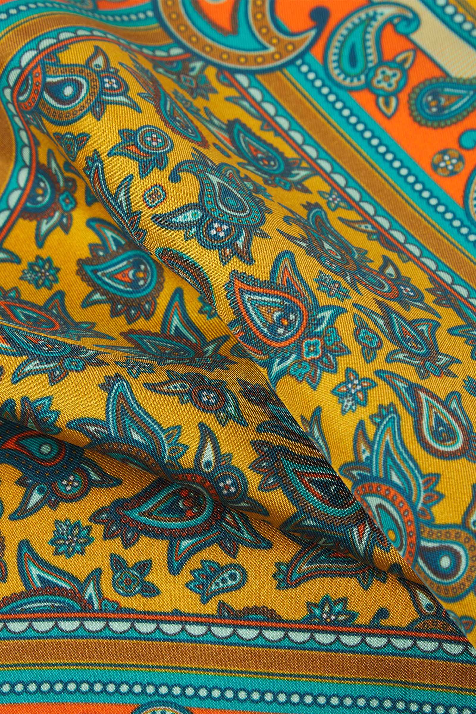 Men's Silk Pocket Square in Gold Paisley - The Buttermere