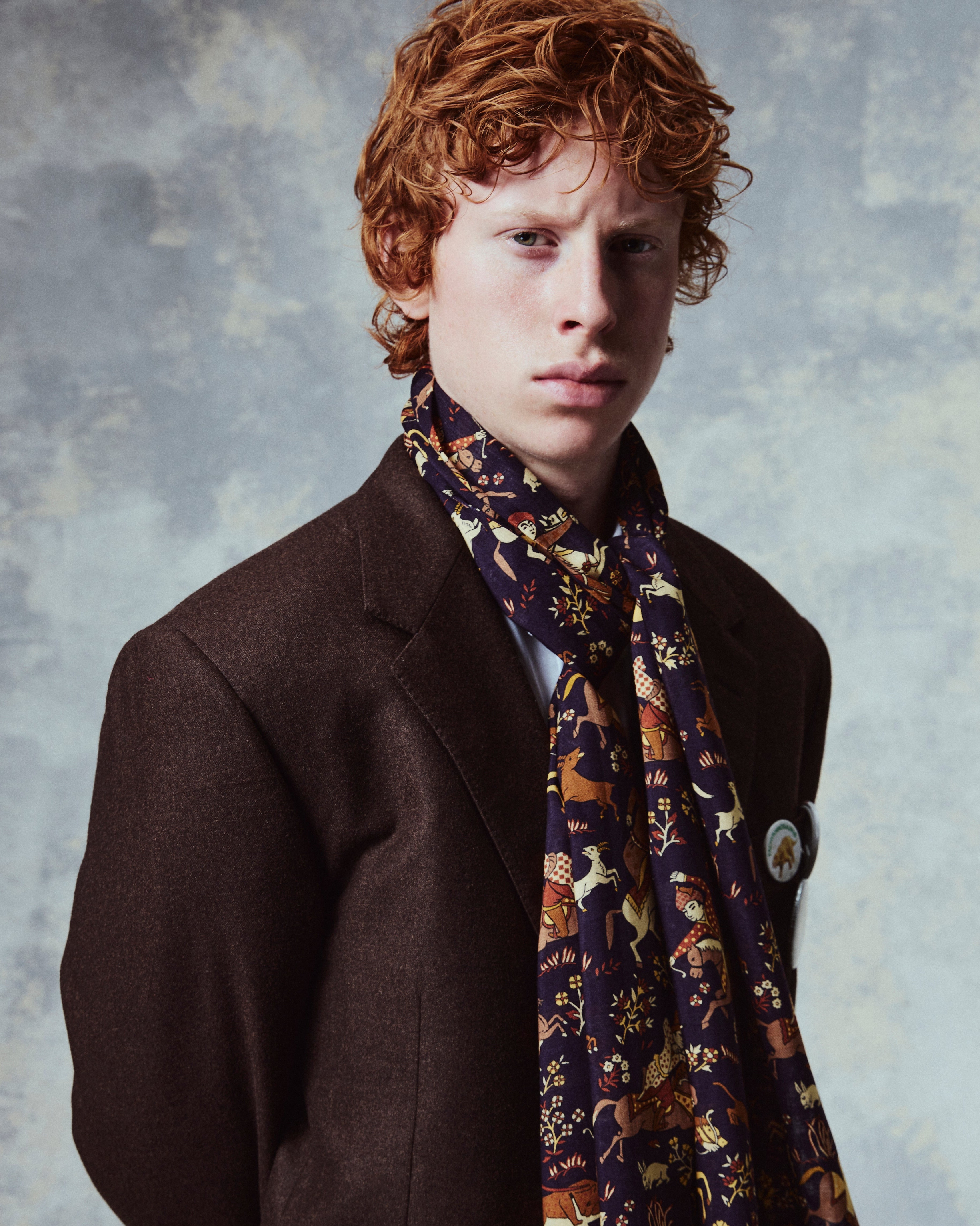 Drake's 動物柄 ネイビー スカーフ ストール ウールシルク Drake's 'Bird of Paradise' Wool/Silk Tubular Scarf - Navy – SON OF