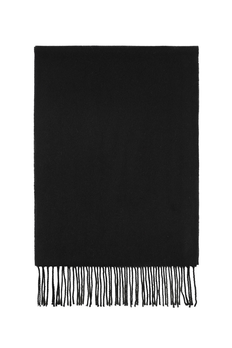 Full view of both scarf and fringe in black cashmere.