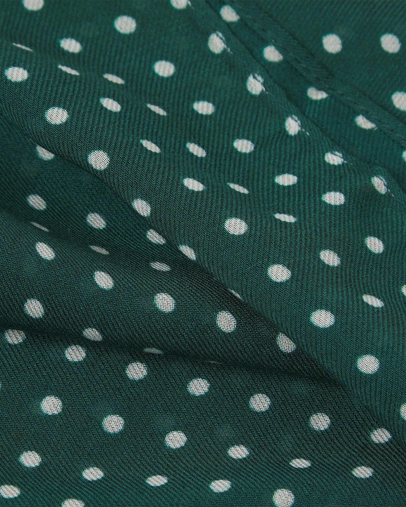 Close-up view of 'The Westminster RG' bandana. Ruffled and clearly showing the texture of the modal-wool blend and the polka dot pattern.