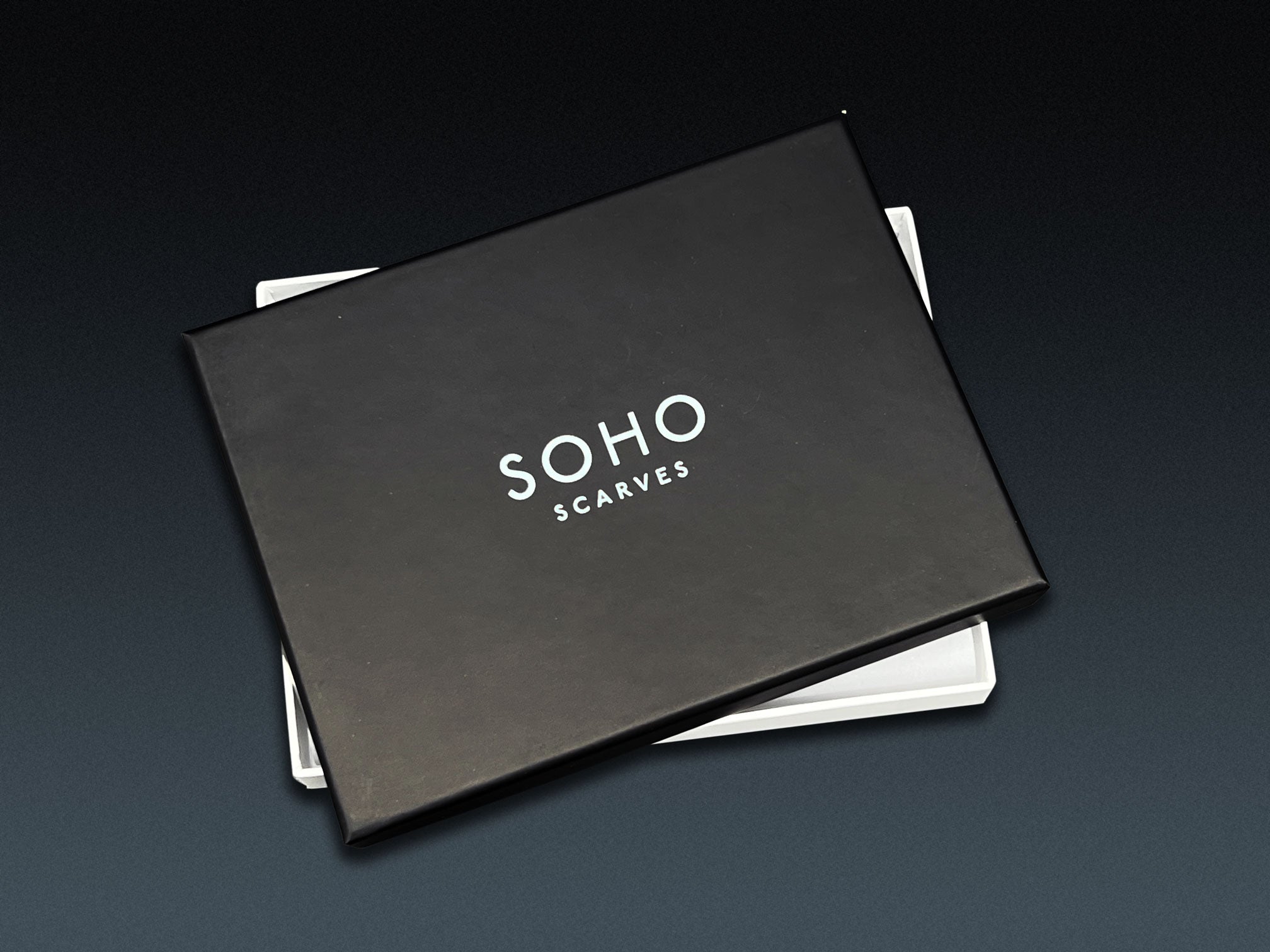 Small deluxe SOHO Scarves gift box for 'The Fan' neckerchief.