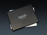 Small deluxe SOHO Scarves gift box for 'The Fan' pocket square.