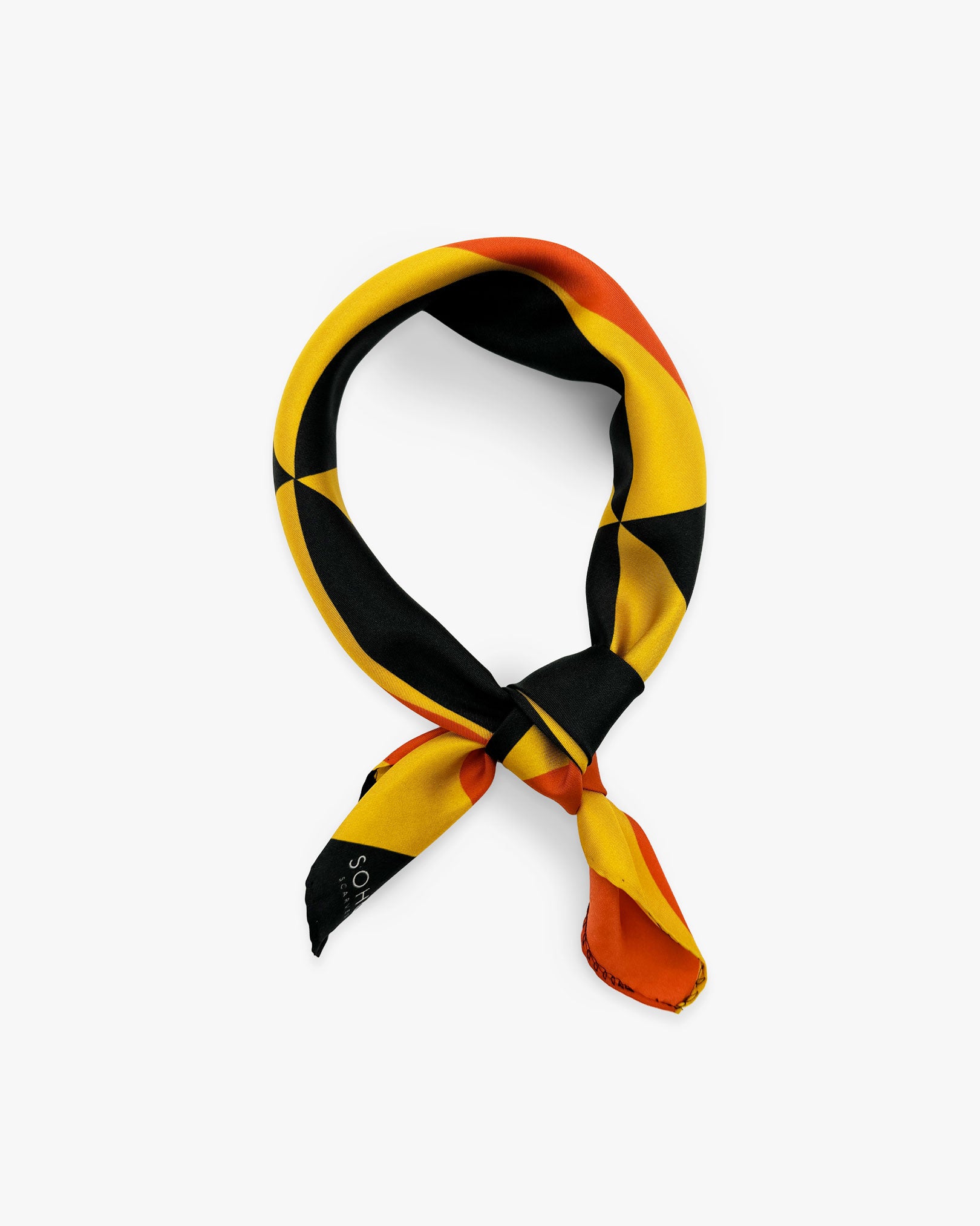 The 'Dresden' Bauhaus-inspired silk neckerchief knotted and looped against a white background.