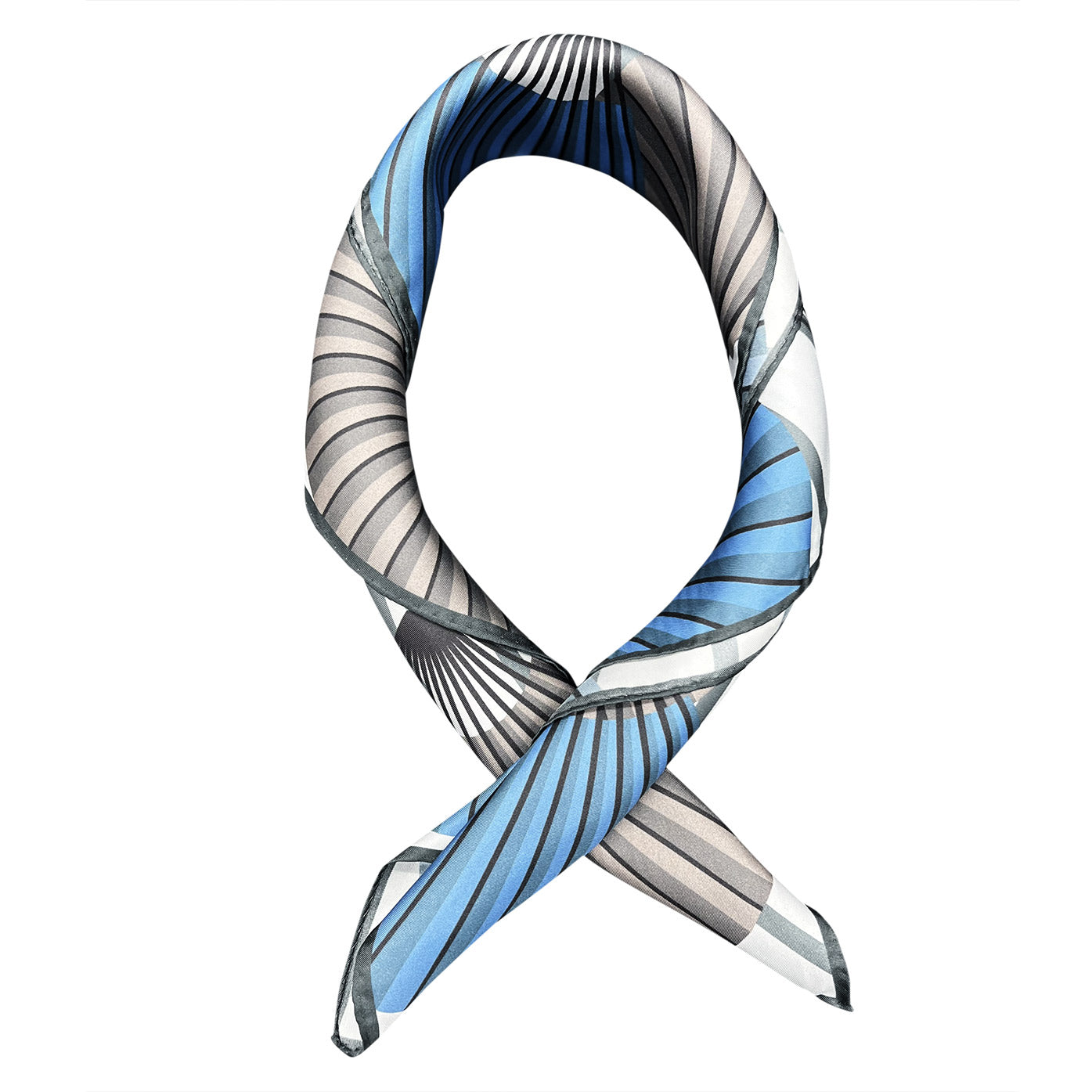 'The Fan'  neckerchief twisted and curled into a loop on a white background.