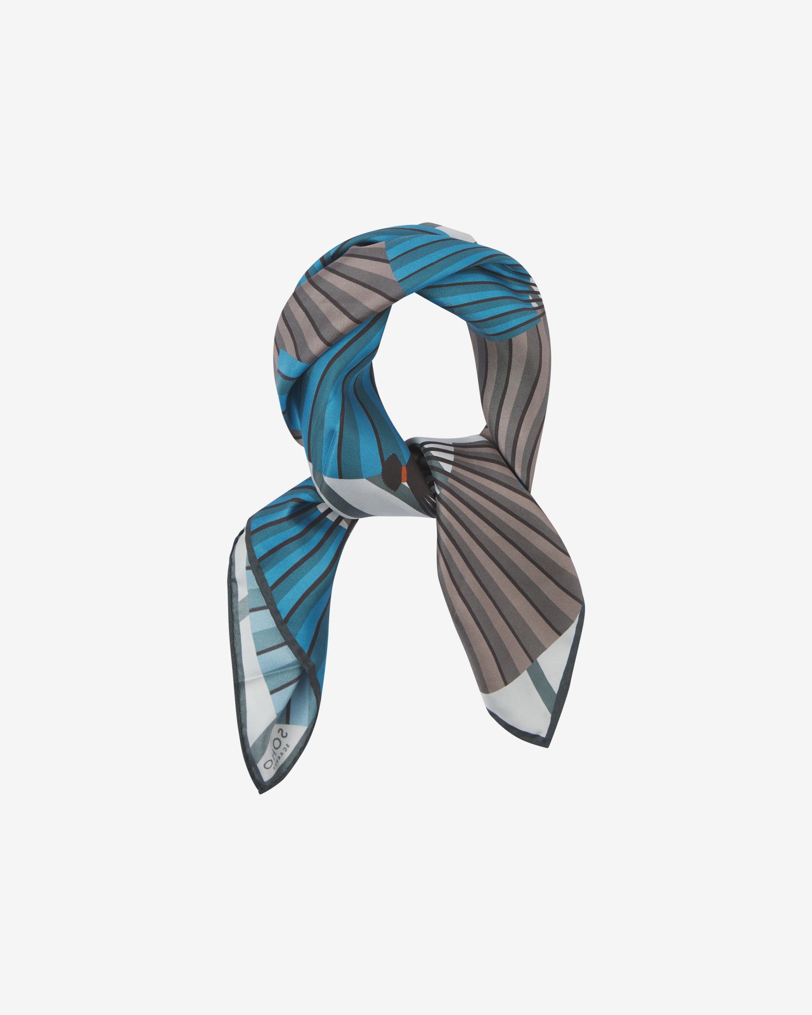 The 'Fan' Japanese-inspired silk neckerchief knotted and looped against a white background.