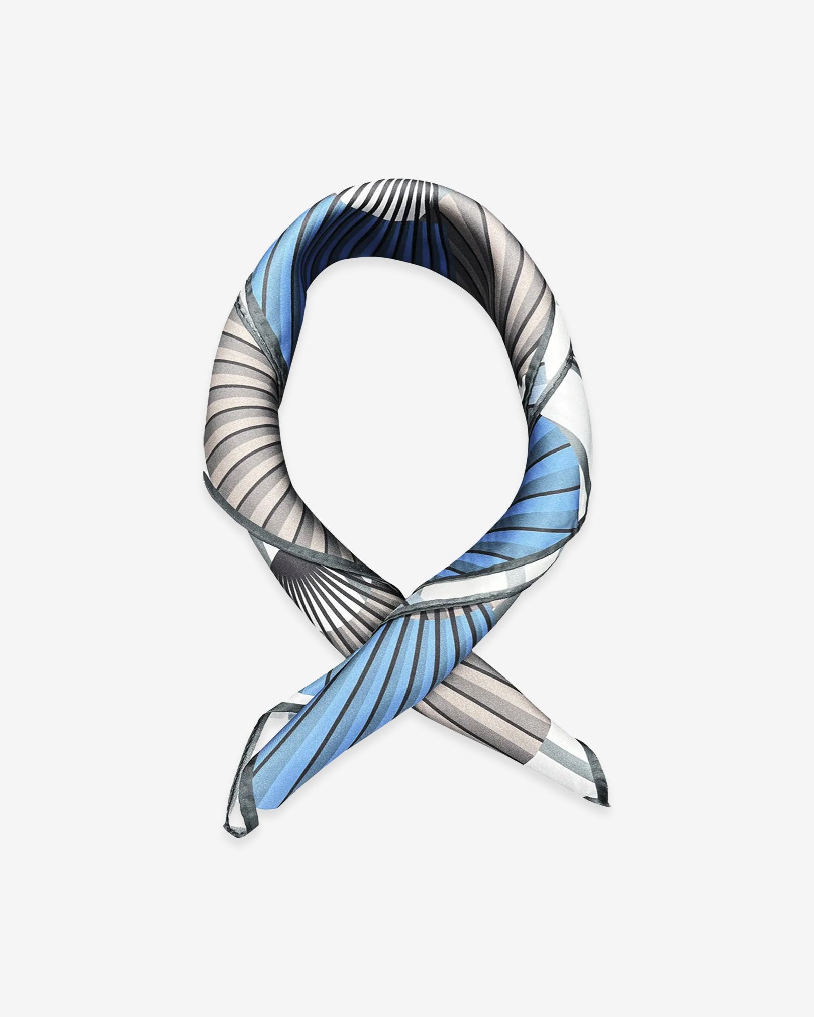 'The Fan' neckerchief twisted and curled into a loop on a white background.