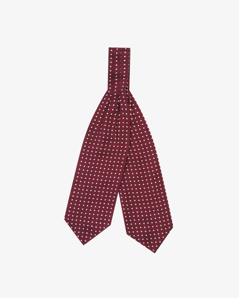 Silk Double Ascot Tie | Burgundy & White Dot | The Sapporo