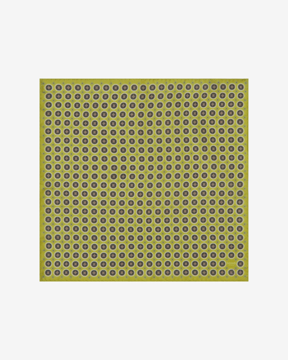 Silk Pocket Square in Brown & Lime Geometric | Soho Scarves