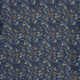 A flat, folded view of 'The Banff' bandana on a peacock blue background. Clearly showing the blue, black and lemon yellow paisley patterns.
