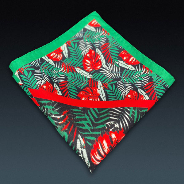 Folded 'Swayle' silk pocket square from SOHO Scarves, showing the attractive floral pattern.