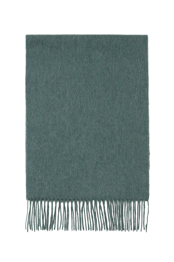 Full view of both scarf and fringe in green cashmere.