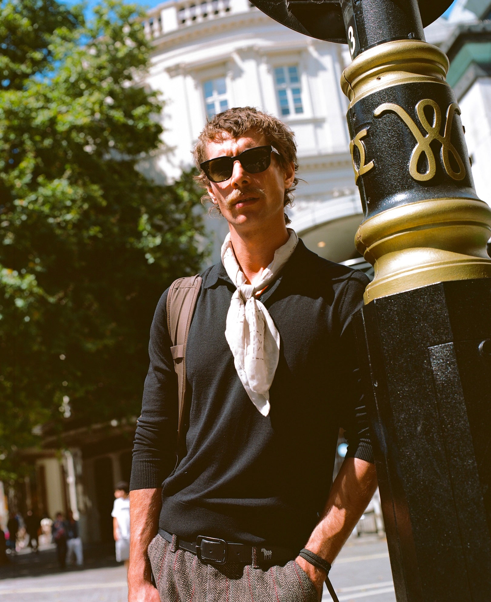 Model wearing a 'Crosses' style Bohemian Lightweight Wide Scarf.
