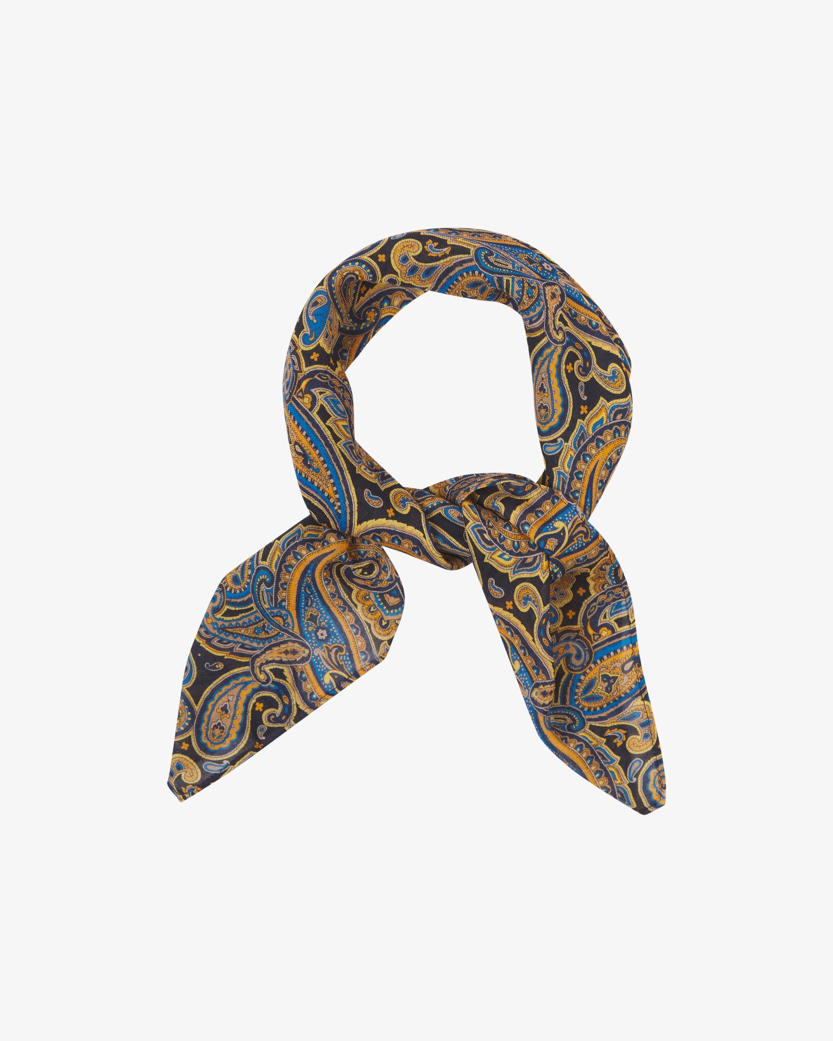 Bohemian Bandana in Black Gold Blue Paisley Soho Scarves