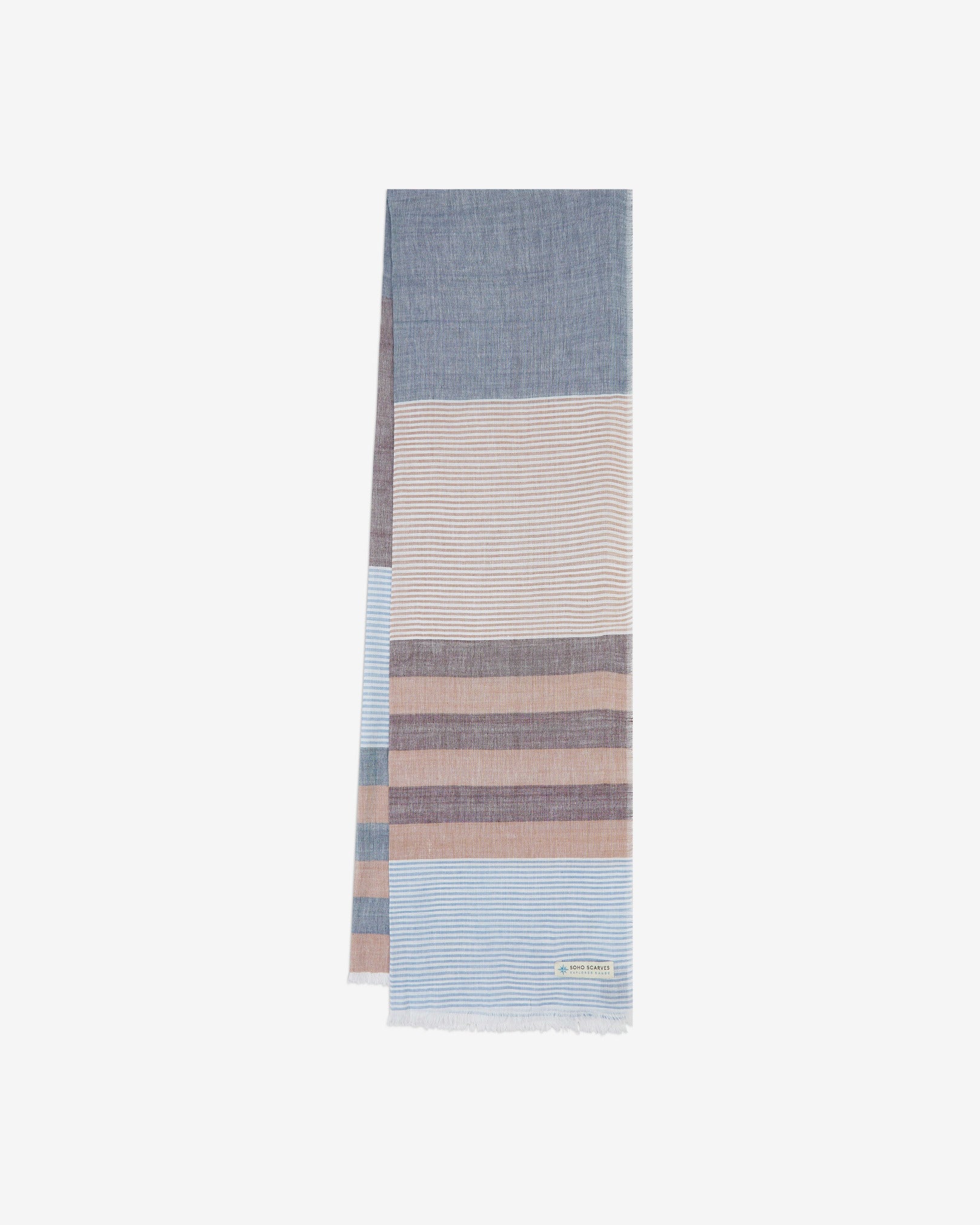 The 'Adams' scarf arranged in a rectangle shape, clearly showing the scarf dimensions, pattern proportions and SOHO Scarves branding logo.