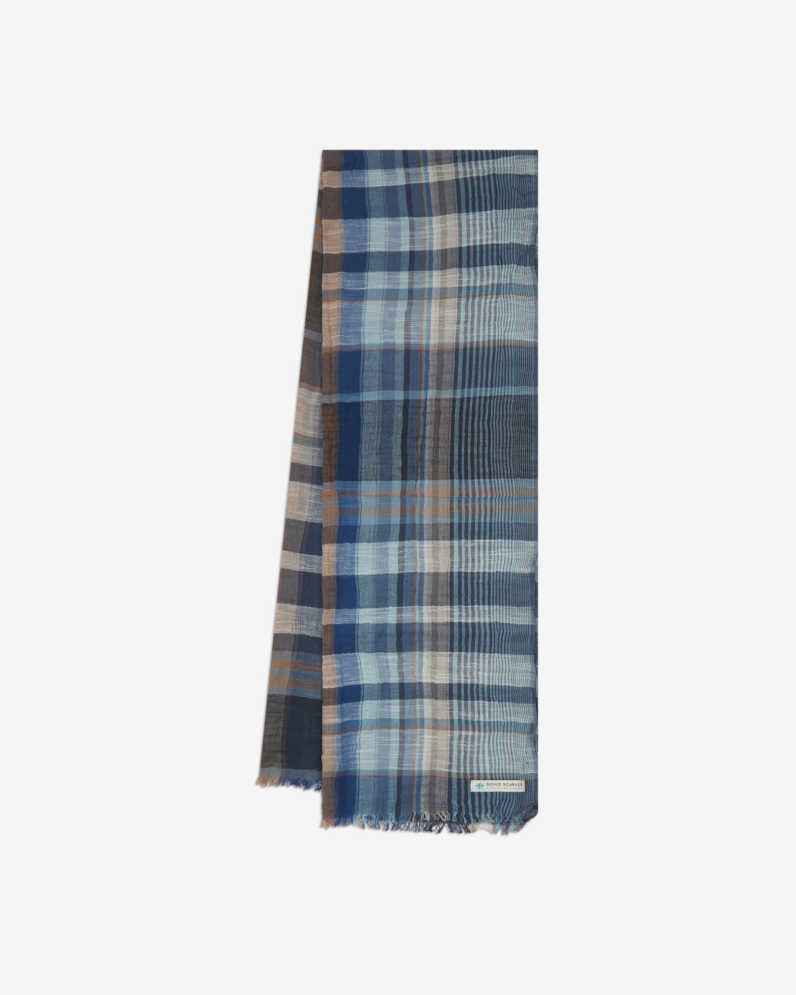 The 'Irvine' scarf arranged in a rectangle shape, clearly showing the scarf dimensions, pattern proportions and SOHO Scarves branding logo.