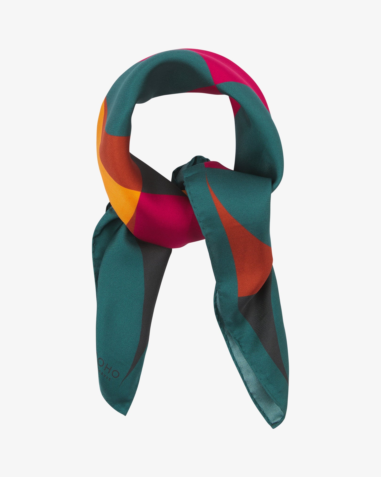 The 'Stuttgart' Bauhaus-inspired silk neckerchief knotted and looped against a white background.