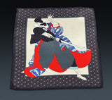 Unfolded 'Samurai' pocket square in pure silk. Showing the full, multicoloured Samurai figure.
