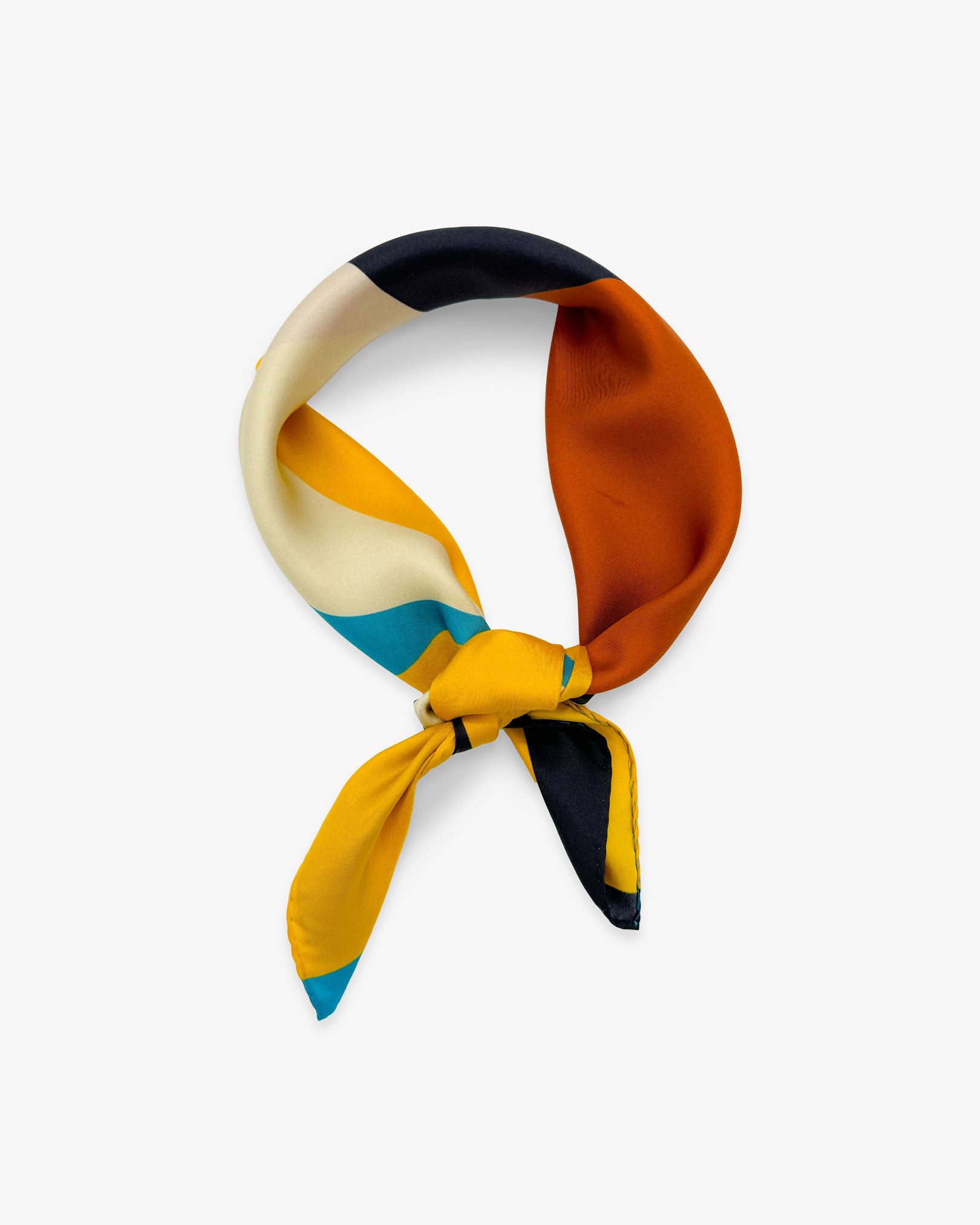 The 'Weimar' Bauhaus-inspired silk neckerchief knotted and looped against a white background.