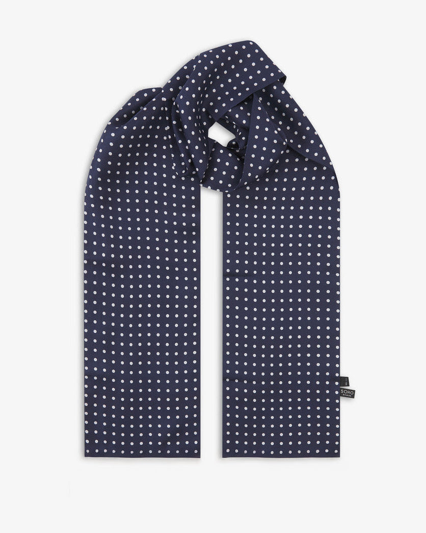 Mens Blue Polka Dot Scarf Men's Silk Scarf Navy White Polka Dot