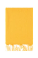Full view of both scarf and fringe in yellow cashmere.